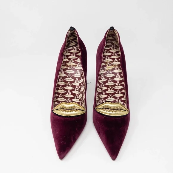 Christian Louboutin Hot Kiss T’s Burgundy Velvet Stiletto Heels Size 38 EU - Picture 2 of 8
